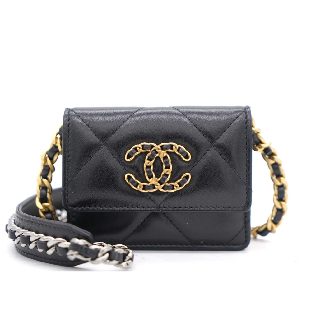 Chanel 19 Card Coin Purse Wallet On Chain (BNIB) Black Gold